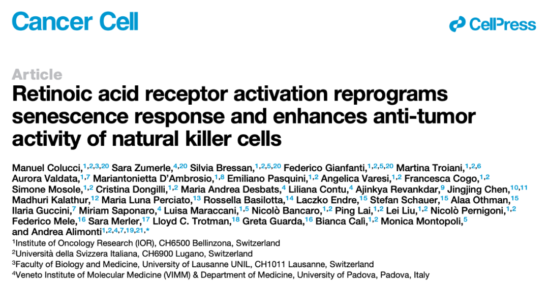 Cancer Cell：激活維A酸受體，可重編程衰老反應，增強NK細胞抗腫瘤活性